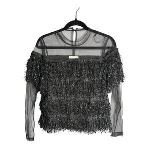 Chloe Oliver Galleria Black Long Sleeve Embellished & Mesh Blouse Size XS